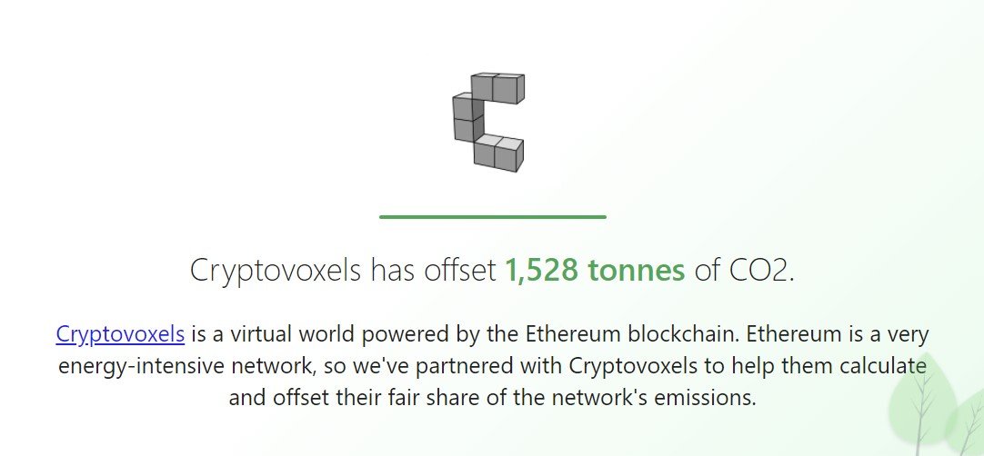 Post on Offsetra showing CryptoVoxels' carbon offsetting