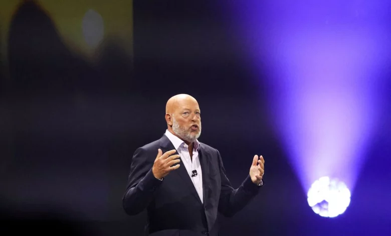 image of Disney CEO Bob Chapek, speaking about metaverse on a stage
