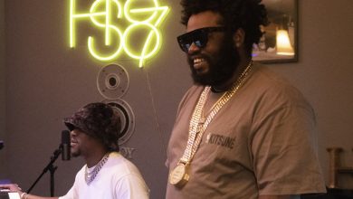 image of music songwriters and producers James Fauntleroy and Hit-Boy in the studio