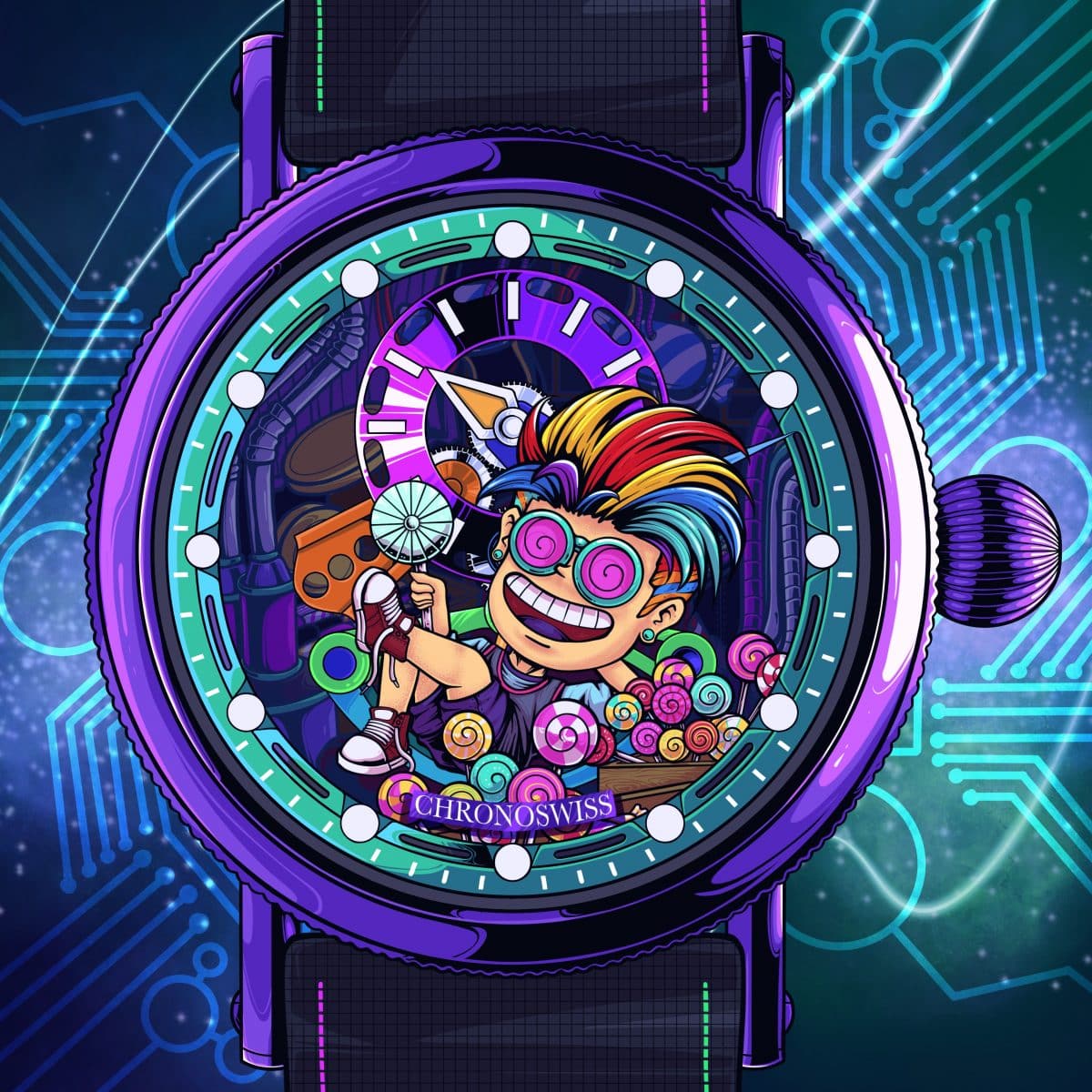 image of the new colorful metaverse watch by Chronoswiss