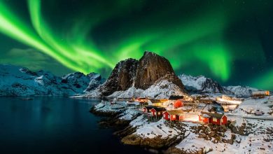 Image of Norway skyline with aurora borealis metaverse