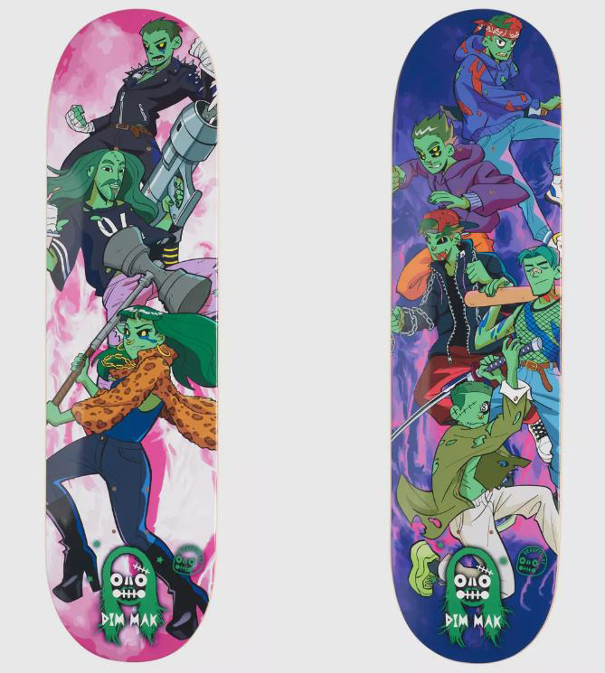 image of two skate decks designs from the Steve Aoki x Deadfellaz collection