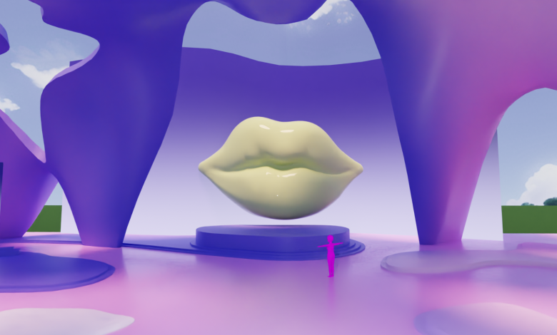 digtal poster of a pair of lips on an abstract background ahead of the metaverse beauty week