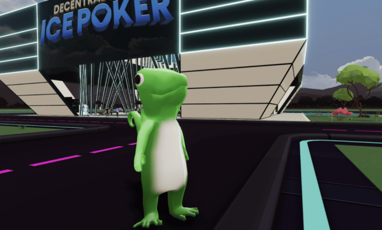 an image of the "Gecko" wearable avatar in Decentral Games promoting ICE Poker