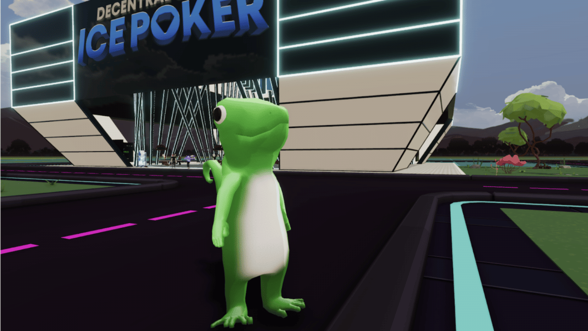 an image of the "Gecko" wearable avatar in Decentral Games promoting ICE Poker 