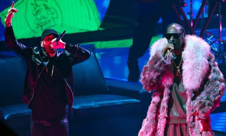Eminem and Snoop Dogg performing live during the MTV Video Music Awards
