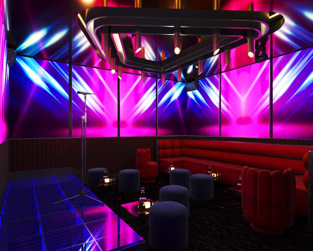 An artist's rendition of a karaoke room in CLUB3 by animoca brands