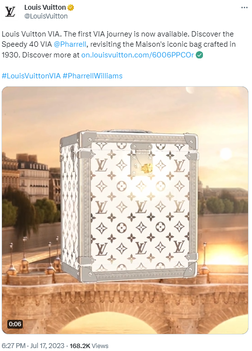 Twitter screenshot of a Louis Vuitton bag announcement for its VIA Treasure Trunk community