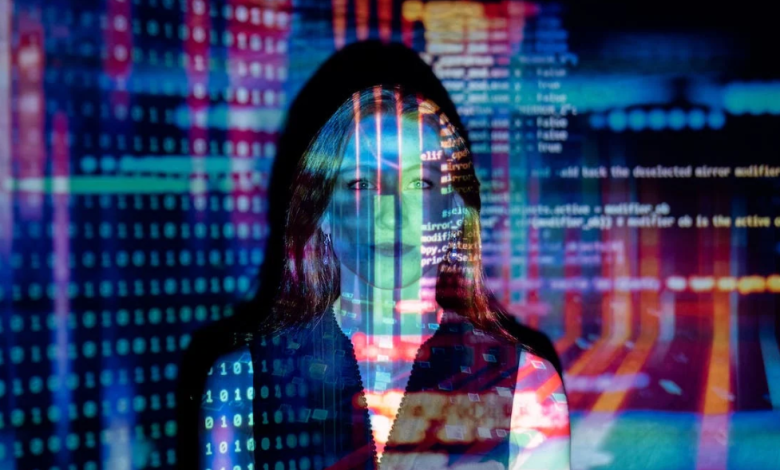image of a woman to against a computer screen to illustrate KYC for the sandbox